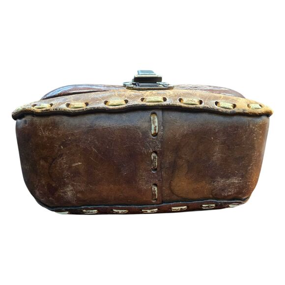 Vintage Hand Tooled Leather Bag Purse Shoulder Bag Brown - Picture 7 of 13